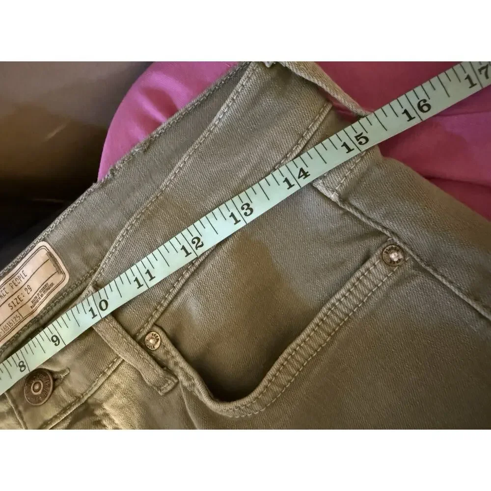 Free People 26in Women's Green Denim Skinny High Rise Distressed Button Sz 29